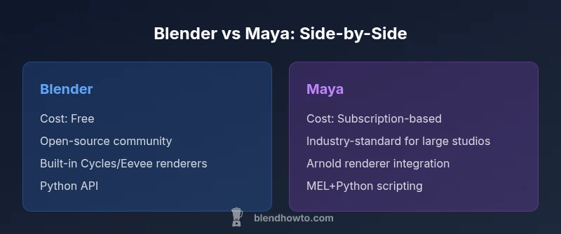 Comparison infographic comparing Blender and Maya features
