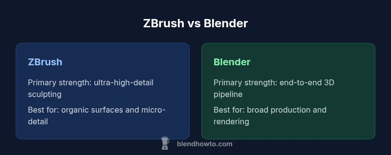 Comparison infographic: ZBrush vs Blender features and strengths