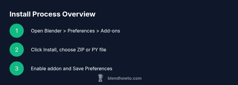 Process infographic detailing how to install Blender extensions