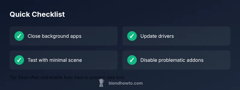 Tailwind-styled checklist for Blender freezing troubleshooting