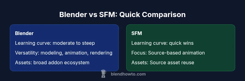 Comparison infographic showing Blender vs SFM features