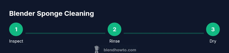Process infographic showing inspect, rinse, dry steps for blender sponge cleaning