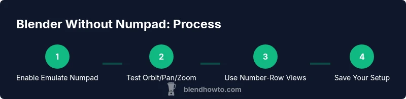 Infographic showing steps to navigate Blender without a numpad